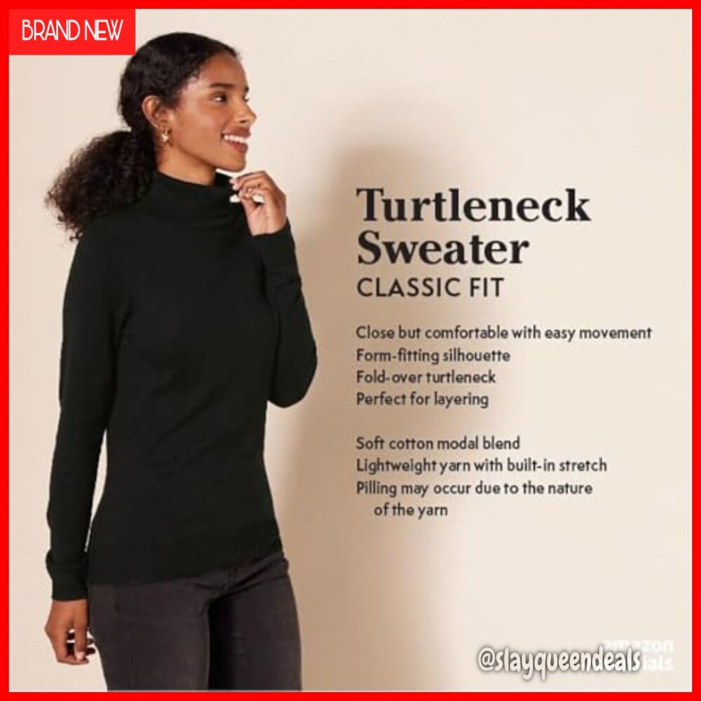 Women's Lightweight Turtleneck Sweater Classic Fit Long Sleeve Pullover - Picture 2 of 7